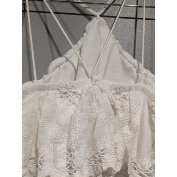 Anthropologie Ruffled Halter Eyelet Tank Blouse Top Ruffle White Womens Sz L - Picture 12 of 16